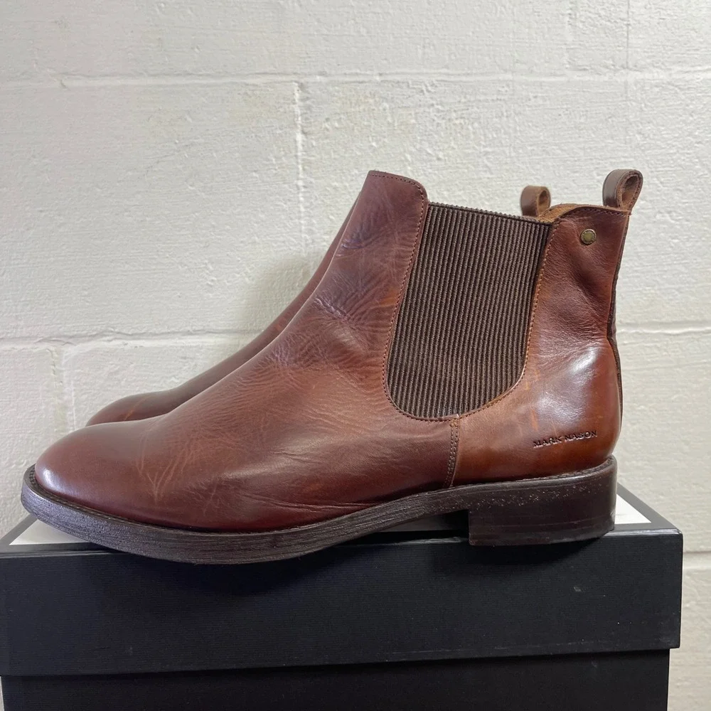 Mark Nason‎ Eastwood Franco Brown Leather Chelsea Boots Pull On Men's Size 13 US